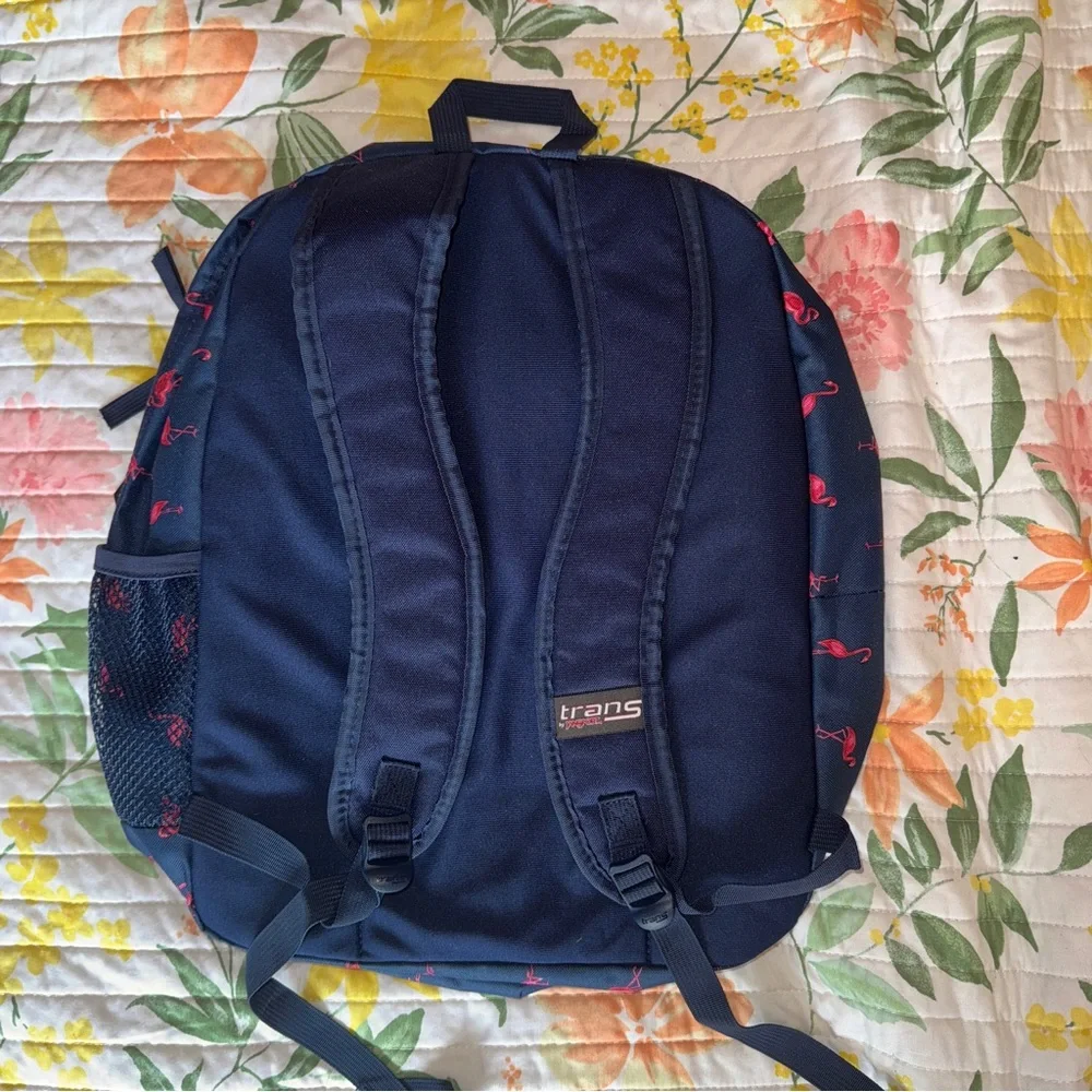 NWT Trans Jansport Supermax Navy Blue Pink Flamingo Backpack School Bookbag - Picture 2 of 6